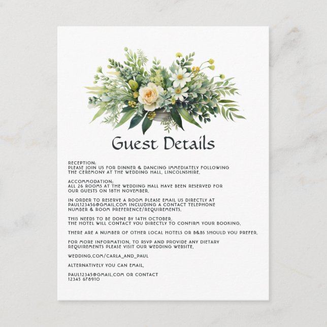 Shades of Green Floral Wedding Guest Details Enclosure Card (Front)
