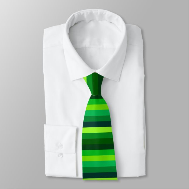 Shades of Green Horizontal Stripes Tie (Tied)