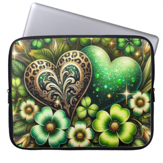 SHADES OF GREEN IRISH HEARTS SHAMROCKS & FLOWERS LAPTOP SLEEVE