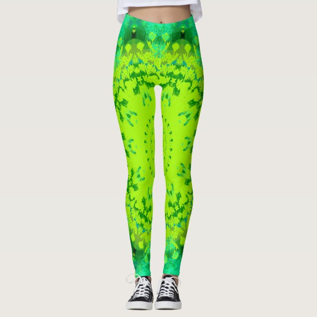 Shades of Green Mandala Abstract Leggings (Front)