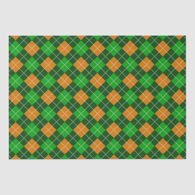 SHADES OF GREEN & ORANGE IRISH PLAID PATTERNS TISSUE PAPER (Front)
