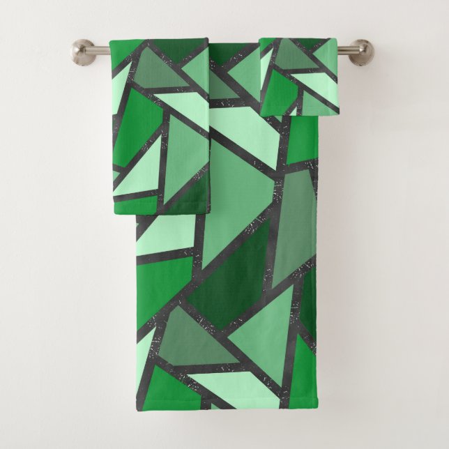 Shades of green stained glass pattern bath towel set (Insitu)