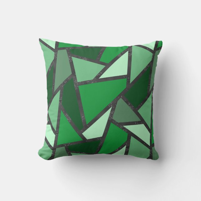 Shades of green stained glass pattern cushion (Front)
