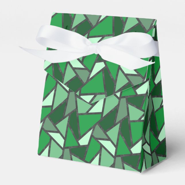 Shades of green stained glass pattern favour box (Front Side)