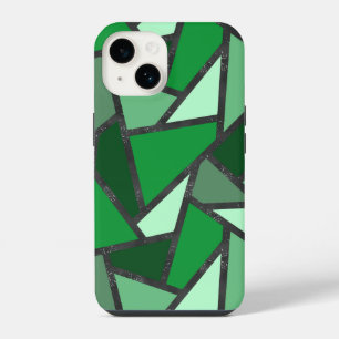 Shades of green stained glass pattern iPhone 14 case