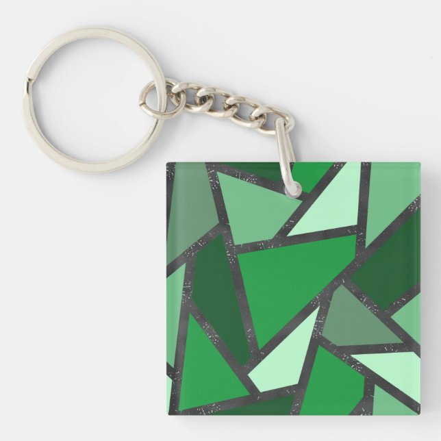 Shades of green stained glass pattern key ring (Front)
