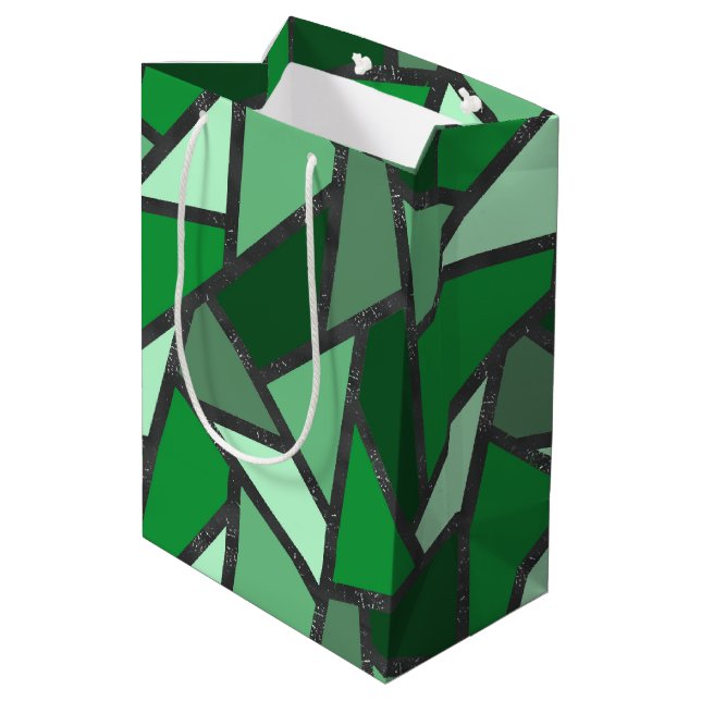 Shades of green stained glass pattern medium gift bag (Back Angled)
