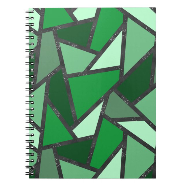 Shades of green stained glass pattern notebook (Front)