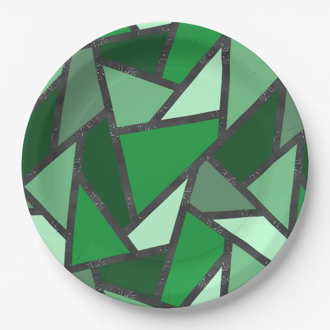 Shades of green stained glass pattern paper plate (Front)