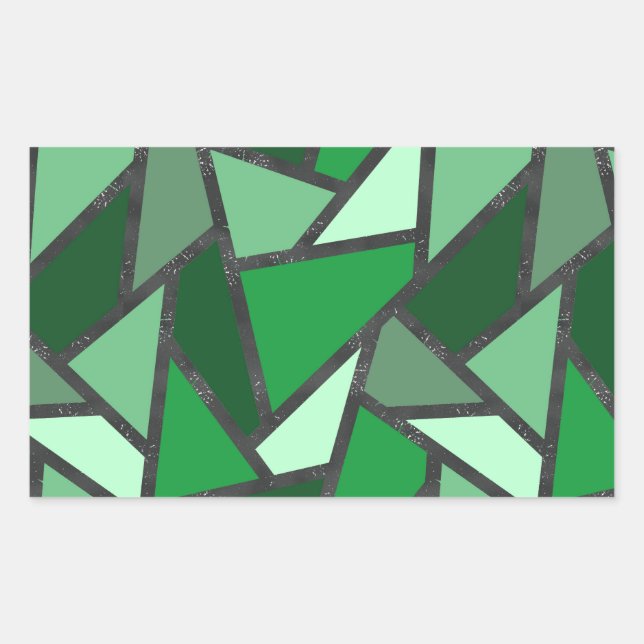 Shades of green stained glass pattern rectangular sticker (Front)