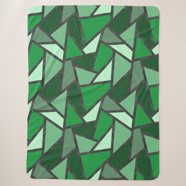 Shades of green stained glass pattern sherpa blanket (Front)