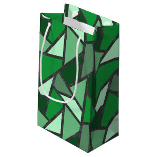 Shades of green stained glass pattern small gift bag