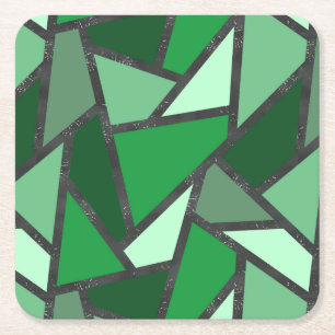 Shades of green stained glass pattern square paper coaster