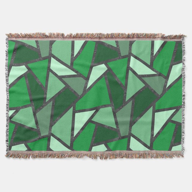 Shades of green stained glass pattern throw blanket (Front)