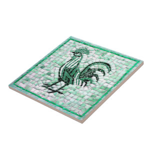 Shades of Green,  White, and Black Mosaic Chicken Tile