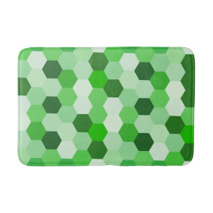 Shades of Green White Geometric Hexagon  Bath Mat