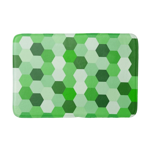 Shades of Green White Geometric Hexagon  Bath Mat (Front)