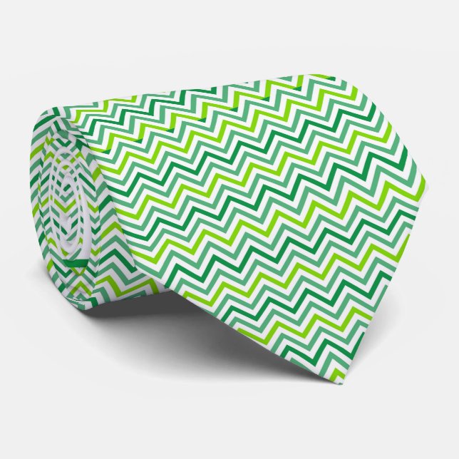Shades Of Green Zig Zag Lines Neck Tie (Rolled)