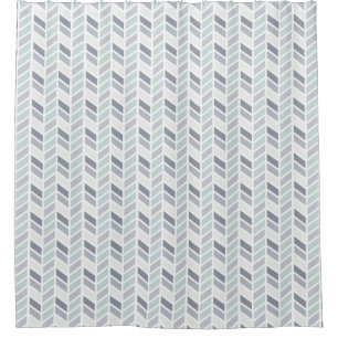 Shades of Grey and Blue Herringbone Pattern Design Shower Curtain
