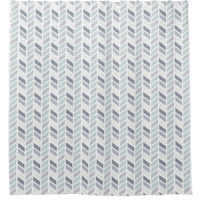 Shades of Grey and Blue Herringbone Pattern Design Shower Curtain (Front)