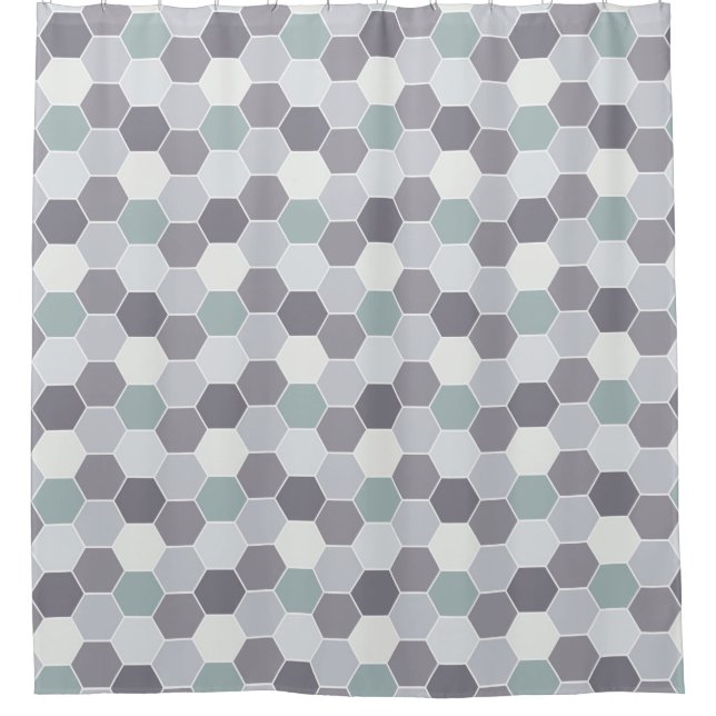 Shades of Grey and White Honeycomb Pattern Shower Curtain (Front)