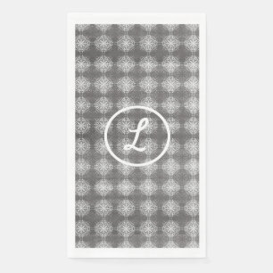 Shades of Grey and White Lace Monogram Napkin