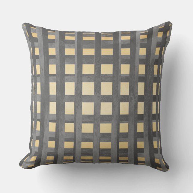 Shades of Grey and Yellow Plaid Cushion (Front)