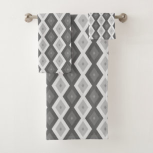 Shades of grey diamond pattern bath towel set