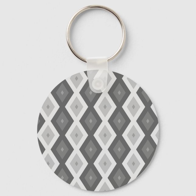 Shades of grey diamond pattern key ring (Front)