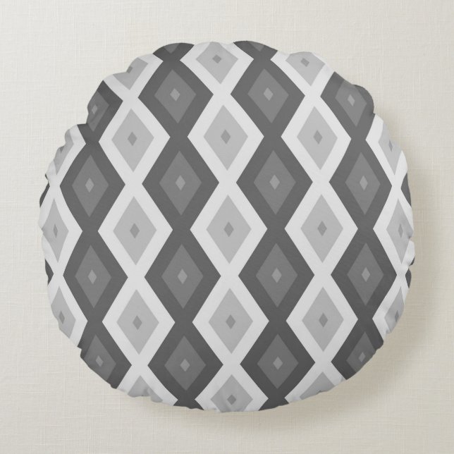 Shades of grey diamond pattern round cushion (Front)