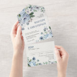 Shades of Grey Dusty Blue Winter Rustic Wedding All In One Invitation<br><div class="desc">Elegant floral winter wedding invitation features elegant grey and icy blue watercolor flower bouquet frosty-hued greenery. Please contact me for any help in customisation or if you need any other product with this design.</div>