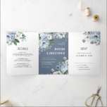 Shades of Grey Dusty Blue Winter Rustic Wedding Tr<br><div class="desc">Elegant floral winter wedding invitation features elegant grey and icy blue watercolor flower bouquet frosty-hued greenery. Please contact me for any help in customisation or if you need any other product with this design.</div>