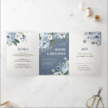 Shades of Grey Dusty Blue Winter Rustic Wedding Tr<br><div class="desc">Elegant floral winter wedding invitation features elegant grey and icy blue watercolor flower bouquet frosty-hued greenery. Please contact me for any help in customisation or if you need any other product with this design.</div>