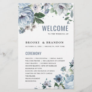 Shades of Grey Dusty Blue Winter Wedding Program