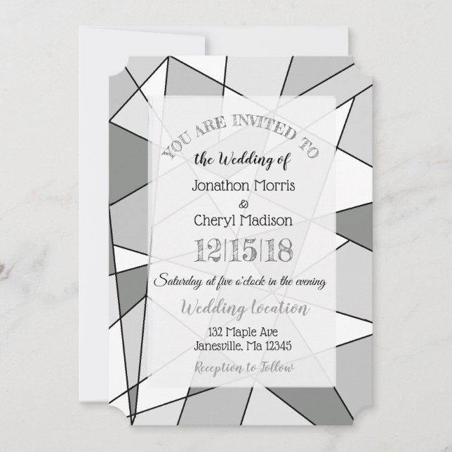 Shades of Grey Geometric Wedding invitations (Front)