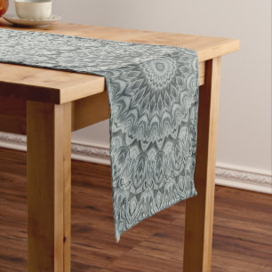 Shades of Grey Mandala Kaleidoscope Medallion Long Table Runner