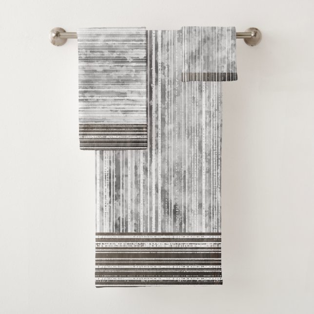 Shades of Grey Marble & Stripe Pattern Bath Towel Set (Insitu)