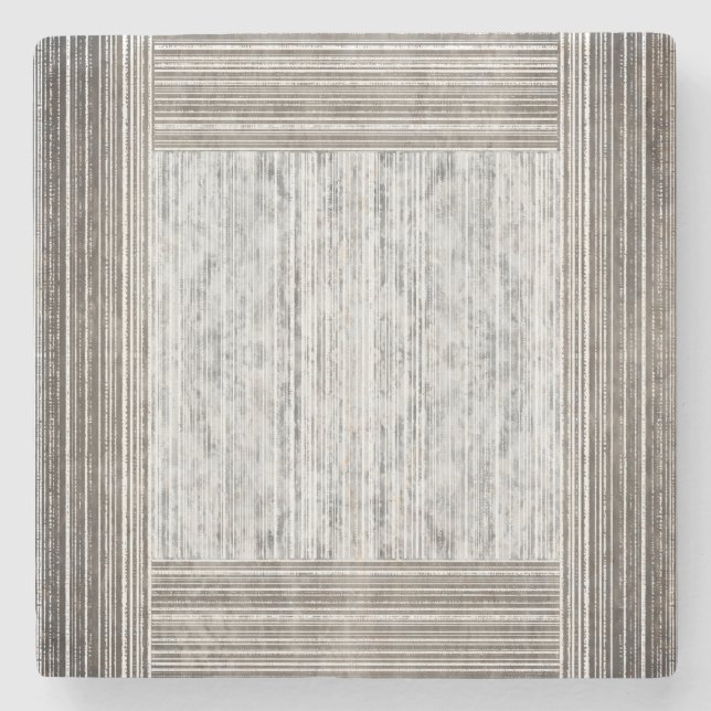 Shades of Grey Marble & Stripe Pattern Stone Coaster (Front)