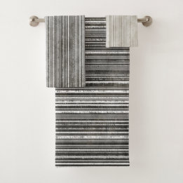 Shades of Grey Striped Pattern Bath Towel Set