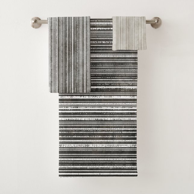 Shades of Grey Striped Pattern Bath Towel Set (Insitu)
