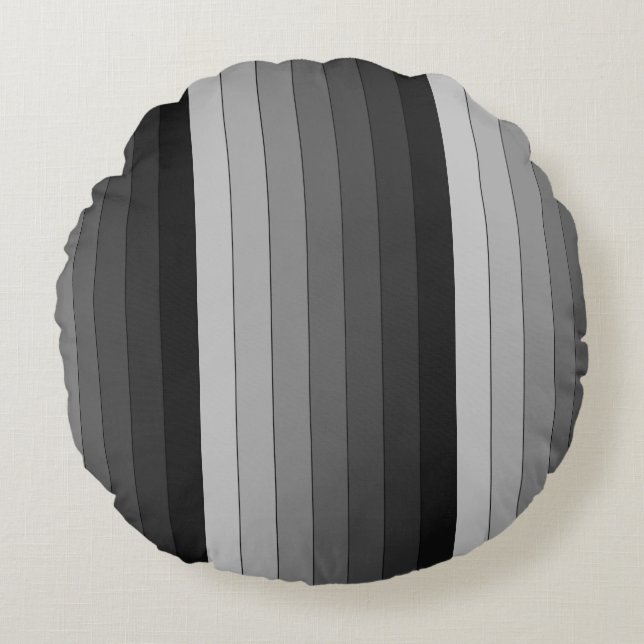 Shades of Grey Stripes Pattern Elegant Round Cushion (Front)
