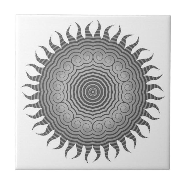 Shades of Grey Sun Mandala Ceramic Tile (Front)