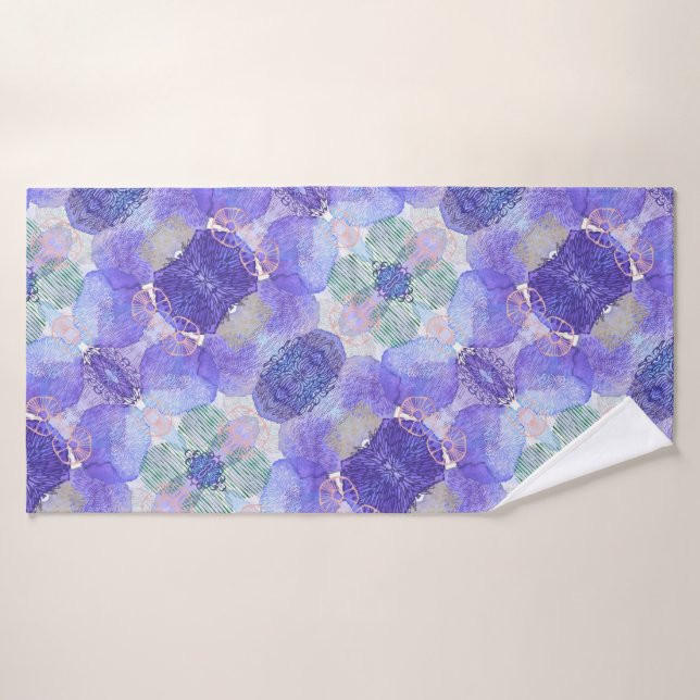 Shades of Lavender and Green Abstract Flowers Bath Towel (Bath Towel)