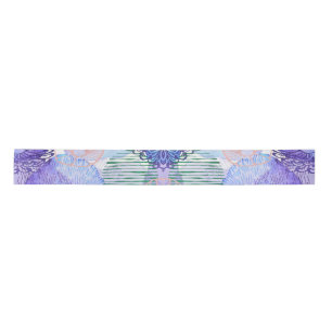 Shades of Lavender and Green Abstract Flowers  Satin Ribbon