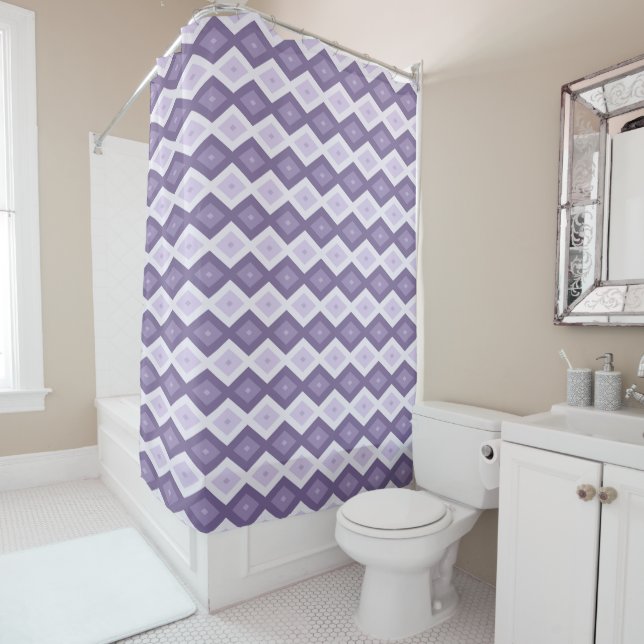 Shades of lavender diamond pattern shower curtain (In Situ)