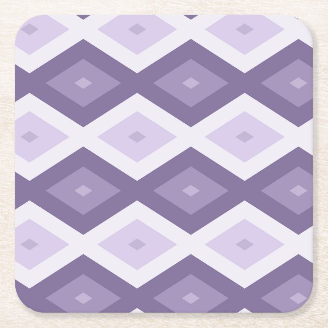 Shades of lavender diamond pattern square paper coaster (Front)
