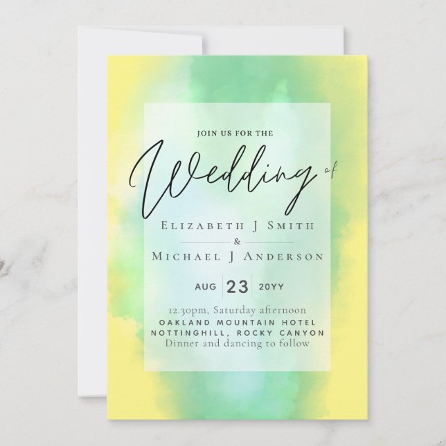 Shades of Lemon Mint Modern Budget Wedding (Front)