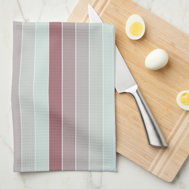 Shades of Light Pink Green Stripes Tea Towel (Quarter Fold)