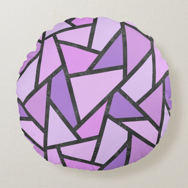 Shades of lilac stained glass pattern round cushion (Front)