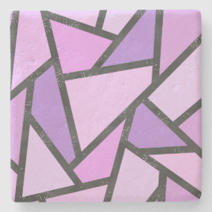 Shades of lilac stained glass pattern stone coaster